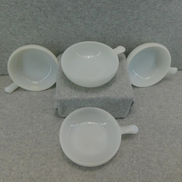 Vintage Milk White Glass Multi - Purpose Bowl with Handle - Set of 4 - Picture 4 of 14